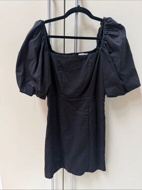 Francesca’s Black Puff Sleeve Square Neck Mini Dress